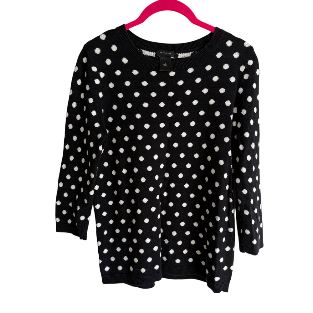 ANN‎ TAYLOR Black and White Polka Dot 3/4 Length Sleeve Ladies Sweater, M